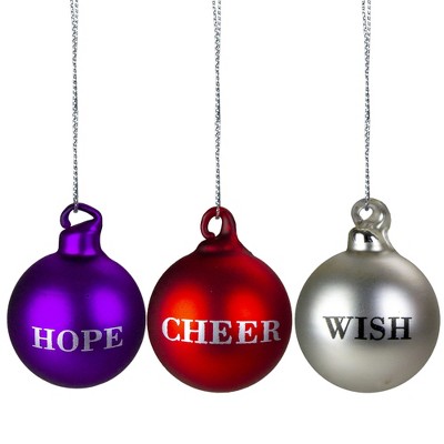 Northlight Set of 3 Purple, Red and Silver Inspirational Christmas Ball Ornament Set 2.5"