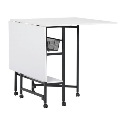 Black and White Metal Folding Craft Table with Storage