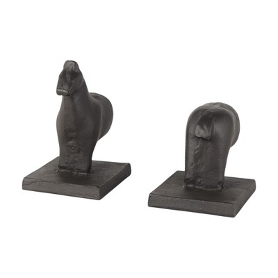 HomeRoots Set of Two 7" Black Cast Iron Horse Decorative Bookends
