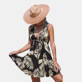 Women's Tropical Plunging Sleeveless Mini Cover-Up Dress - Cupshe