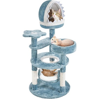45.5in Ocean-Themed Cat Tree Multi-Level Cat Tower, Plush Furniture with Shark's Mouth-Shaped Nest