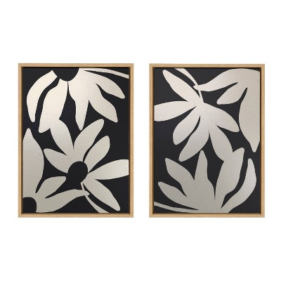 Kate & Laurel All Things Decor (Set of 2) 18"x24" Sylvie Minimal Blooms 1 and 2 Framed Metallic Canvas Wall Art by Alicia Bock Black