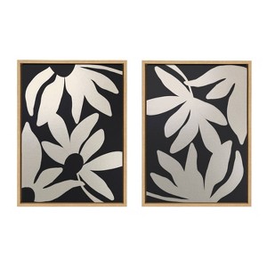Kate & Laurel All Things Decor (Set of 2) 18"x24" Sylvie Minimal Blooms 1 and 2 Framed Metallic Canvas Wall Art by Alicia Bock Black - 1 of 4