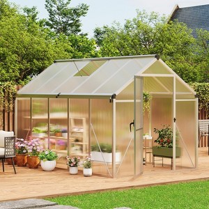 6x10 FT Greenhouse, Easy Assembly Aluminum Polycarbonate Greenhouses for Outdoors with Roof Vent and Ground Nails - 1 of 4