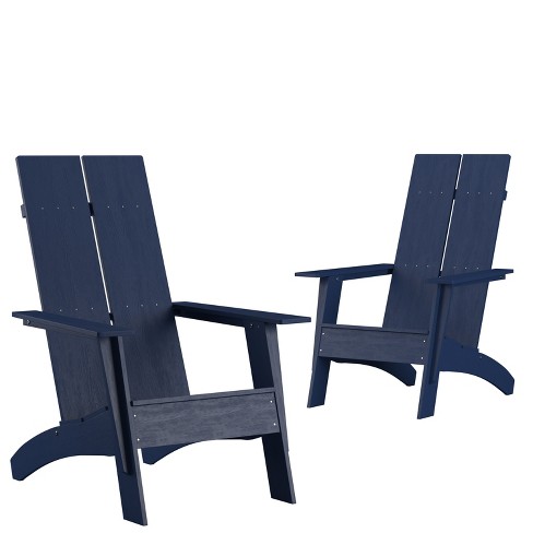 Merrick Lane Set of 2 Modern All Weather Poly Resin Wood Adirondack Chairs in Navy