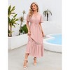 Women's Casual Flowy Lace Short Sleeve Maxi Dress V Neck High Elastic Waist Dress - 3 of 4
