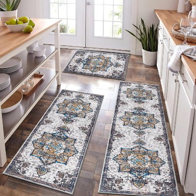 DOMETOUR Farmhouse Kitchen Rugs Set of 3 Washable Throw Rugs with Rubber Backing Non Slip Floor Mats Carpet for Kitchen, Laundry Room