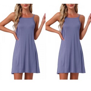 INSPIRE CHIC Women's 2 Pcs Modal Soft Spaghetti-Strap Dress Crewneck Sleepwear - 1 of 4
