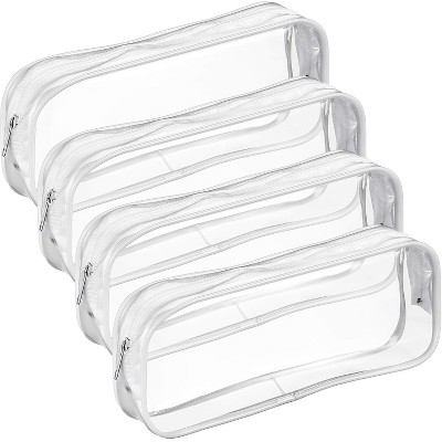 Fmeida 4 Pieces Clear PVC Bags Big Capacity Zipper Pencil Pouch Case
