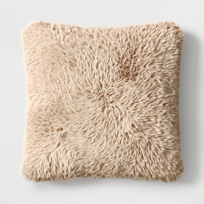 Oversized Tipped Long Faux Fur Square Throw Pillow Brown - Threshold&#8482;