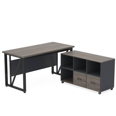 Tribesigns 55-inch L-shaped Executive Computer Desk with 43-inch Lateral File Cabinet, Large Workstation Business Furniture for Home Office