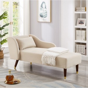 GDFStudio Huntington Modern 58.3" Rubber Wood and Velvet Upholstered Chaise Lounge - 1 of 4