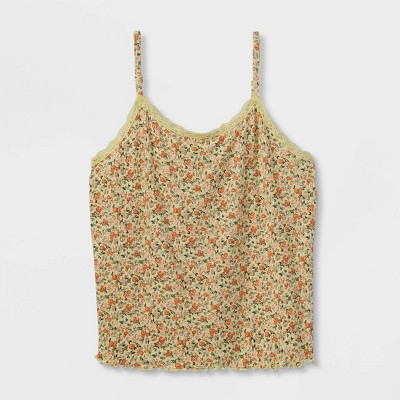 Girls' Lace Trim Cami - art class™ Light Yellow Floral S