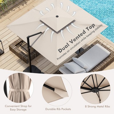Beige 9.5FT Cantilever Patio Umbrella with 360° Rotation and Double Vented Top