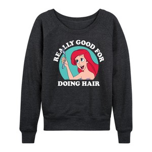 Women's - Disney Princess - Ariel Good For Doing Hair Lightweight French Terry Wide Neck Long Sleeve Shirt - 1 of 4