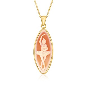 Ross-Simons Italian Orange Shell Ballerina Cameo Pendant Necklace in 18kt Gold Over Sterling Size 18 - 1 of 3