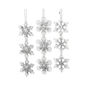 Kurt Adler Acrylic Ornaments for Christmas Tree, Ice Silver & Clear Snowflakes, Assorted (Pack of 3) - 1 of 1