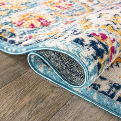 Blue Distressed Bohemian Floral 3'3" x 5' Area Rug