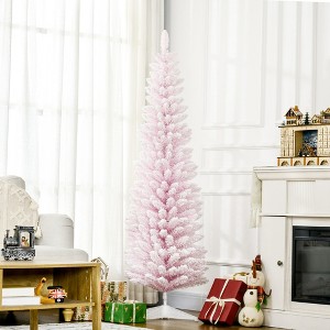 Whisen 6FT Artificial Pencil Christmas Tree with Realistic Branches and Plastic Base Stand - Pink - 1 of 4