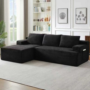 Moda Furnishings Black L-Shaped Modular Cloud Sectional Sofa - Deep Seat No Assembly Required Sleeper Couch for Living Room Bedroom Apartment - 1 of 4