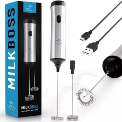 Zulay Super High Powered Rechargeable Milk Frother & Milk Foamer for Coffee - Portable Handheld Whisk Includes Single & Double Coil Whisks