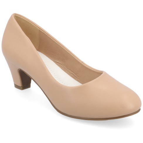 Journee Collection Womens Luu m Comfort Insole Round Toe Low Block Heel Pumps Nude 7.5