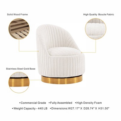 Cream Boucle Upholstered Swivel Accent Chair with Gold Base