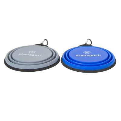 Large Blue and Gray Collapsible Silicone Travel Bowls - 2 Pack