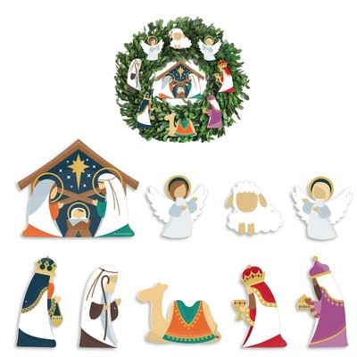 Big Dot of Happiness Holy Nativity -  Manger Scene Religious Christmas Front Door Decorations - DIY Accessories for Wreath - 9 Pieces