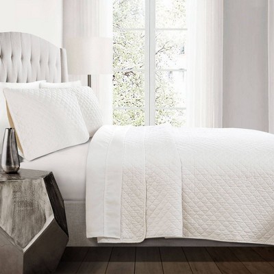 Pure White Twin XL Cotton Reversible Quilt Set