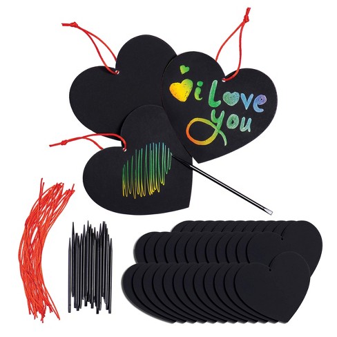 28 Pieces Valentines Crafts for Kids,Rainbow Scratch Paper Ornaments,Heart Shape Scratch Craft Art Kit for Class Valentines DIY Art Activity,School