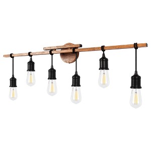 DORESshop 36 in. 6-Light Farmhouse Wood Grain Vintage Vanity Light for Bathroom - 1 of 4