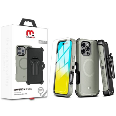 MyBat Pro Maverick Series MagSafe Case w/ Holster and Tempered Glass for Apple iPhone 16 Pro