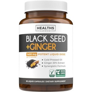 Black Seed Oil + Ginger Liquid Capsules, Cold-Pressed Nigella Sativa with Ginger Extract for Wellness & Digestive Health, Health's Harmony, 60ct - 1 of 4