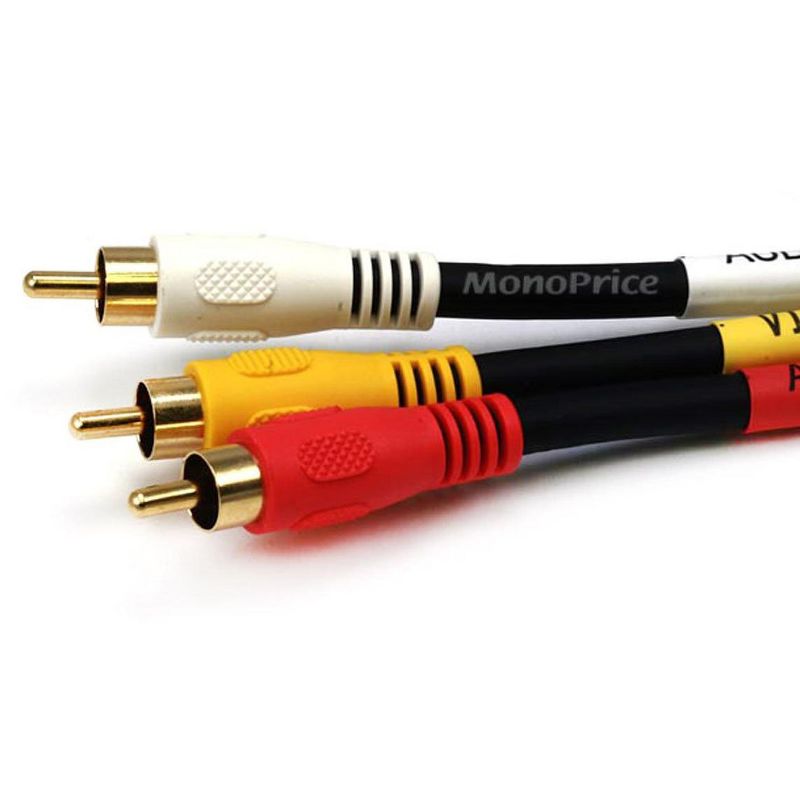 Monoprice Triple RCA Stereo Video Dubbing Composite Cable - 25 Feet - Black | Fully shielded Gold plated RCA connectors, 2 of 3