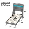 Bed Frame with USB Charging Station & LED Lights, LED Platform Bed with 2-Tier Upholstered Storage Headboard, Sturdy Wood Support, - 2 of 4