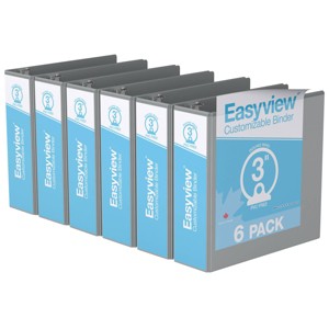 3" Premium Round Ring Binder 6pk Customizable View Gray - Easyview: 600 Sheet Capacity, Hard Cover, 2 Pockets - 1 of 2