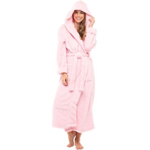 ADR Women's Robe, Plush Fleece Women's Bathrobe with Hood, Long Fluffy Fuzzy Bath Robe Pink Purple Plus Size - 1 of 4