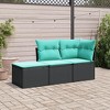 vidaXL Patio Sofa Set with Cushions, 3 Piece Poly Rattan Outdoor Furniture, Black and Blue, Modular Garden Seating - 2 of 4