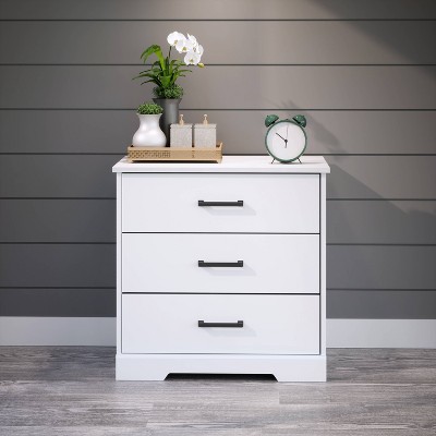 Rustic White 3-Drawer Farmhouse Nightstand with Black Handles