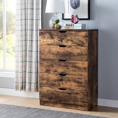 CAVINAS  5 Drawers Dresser for Bedroom,Modern Style  Drawers with Cutout Handle for Kids Room,Living Room,Entry and Hallway,Mahogany/Brown