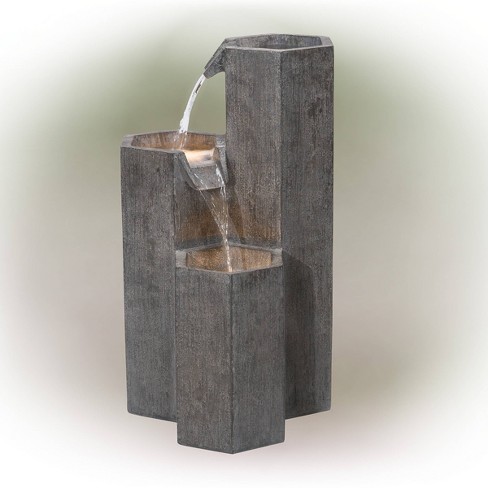 Alpine Corporation 25" Resin 3-Tier Hexagon Columns Fountain with LED Light Gray - image 1 of 4