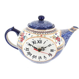 Blue Rose Polish Pottery Z142 Manufaktura Mantle Teapot Clock - 1 of 2