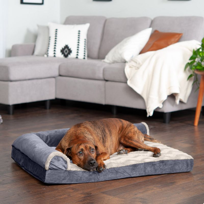FurHaven Wave Fur & Velvet Deluxe Chaise Lounge Memory Foam Sofa-Style Dog Bed, 3 of 4