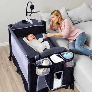 Kinder King 4-in-1 Portable Nursery Center and Bedside Crib with Bassinet, Changing Table, Storage Basket, Side Zipper & Travel Bag - 1 of 4