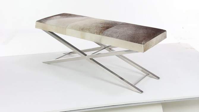 Contemporary Stainless Steel Cowhide X-Bench Beige - Olivia &#38; May, 2 of 26, play video