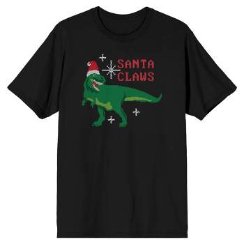 Santa Claws Men's Dinosaur T. rex Black T Shirt Holidays Christmas