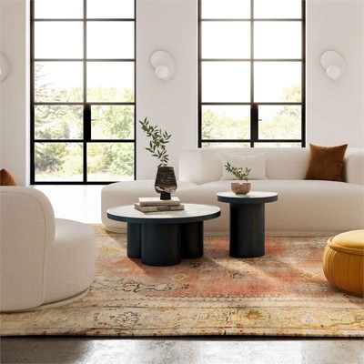 Round Gray Mirrored Glass and Iron Coffee Table