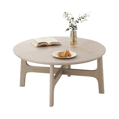 Infurnic Coffee Tables, Modern Dining Table with four sturdy table legs, Round Table for Kitchen or Living Room, Beige, 39.3"*39.3"*17.7"