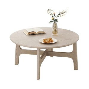 Infurnic Coffee Tables, Modern Dining Table with four sturdy table legs, Round Table for Kitchen or Living Room, Beige, 39.3"*39.3"*17.7" - 1 of 4